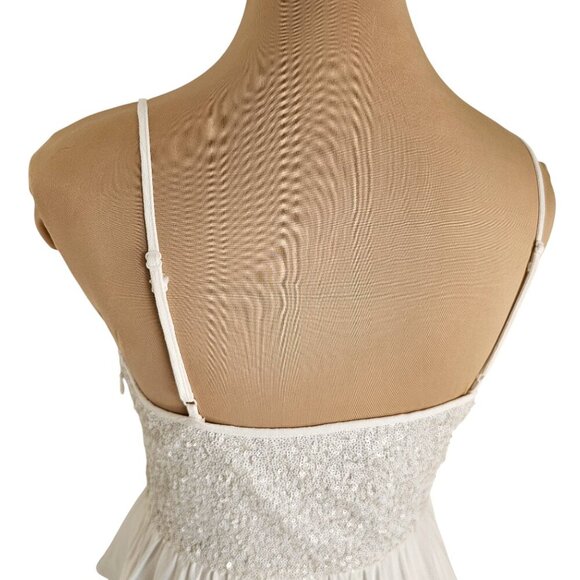 Keepsake the Label Handkerchief Hem White Sequins Dress Spaghetti Strap Sz S - Picture 7 of 11